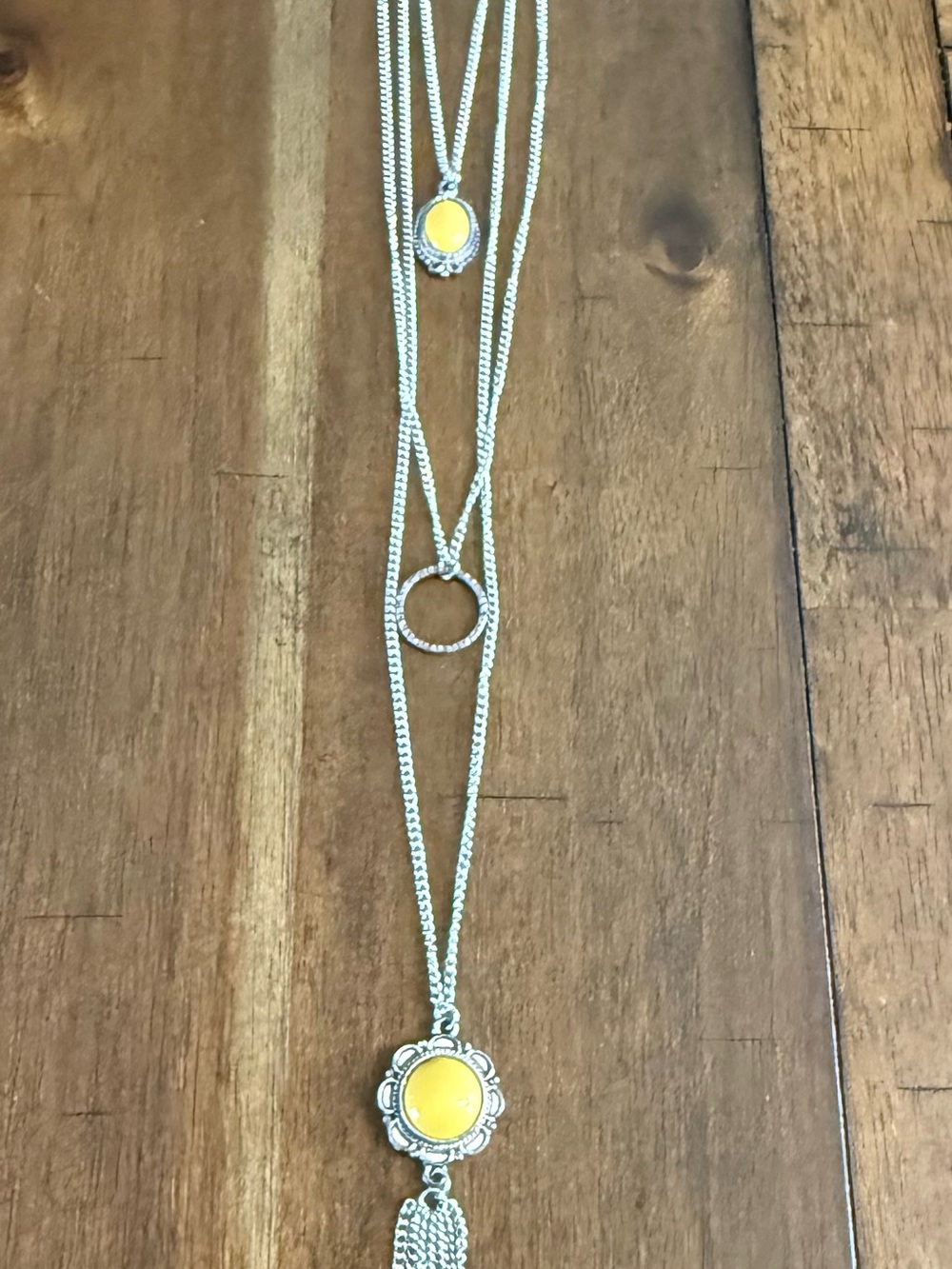 paparazzi Silver-Tone Multi-Layer Necklace with Yellow Cabochons